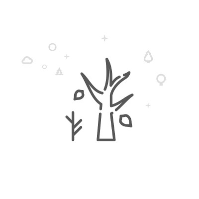 枯树与落叶，秋天向量线图标，符号，象形文字，符号。几何背景。可编辑的中风