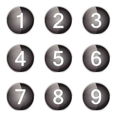 数字计数黑色矢量按钮图标设计集