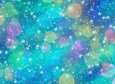 梦幻的背景，许多飞翔的彩星和圆的散景