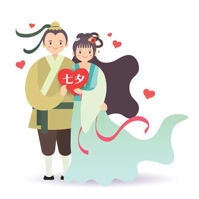 卡通中国夫妇抱着心形