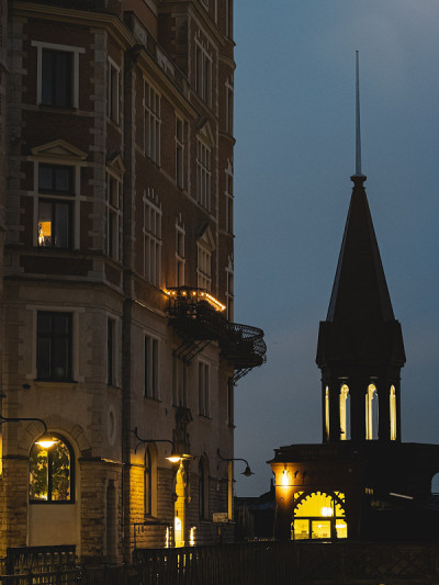 Mariahissen在Södermalm夜间的地标——在瑞典的斯德哥尔摩