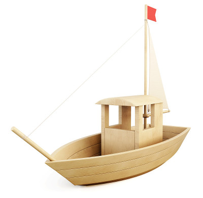 木制玩具帆船。3 d。