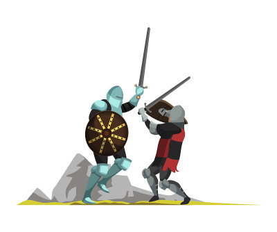 中世纪武士平面矢量插图