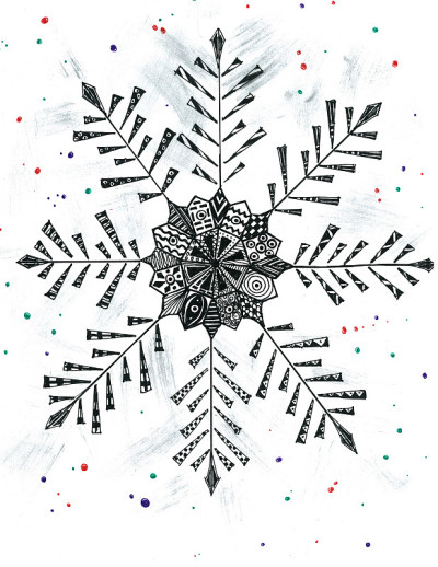 手绘装饰黑白雪花，圣诞Illus