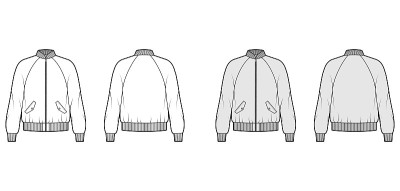 拉链Bomber ma-1飞行夹克技术时尚插图与肋棒球领，袖口，长插肩袖