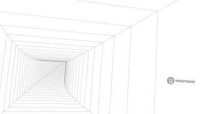 线框网格隧道中的抽象对象。一个景观概念的3D插图。