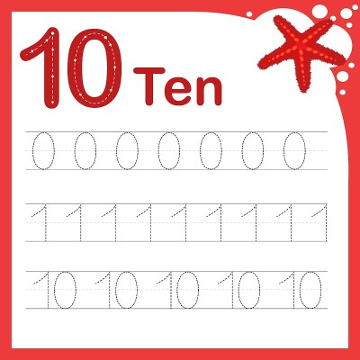 画线矢量插图的儿童学习数字的任务。一份数字为10的练习表。书法培训