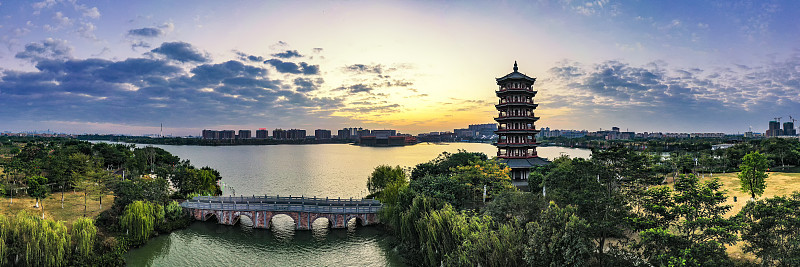 中国广东省东莞市华阳湖湿地公园航拍照片