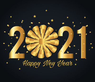 2021年新年快乐与金礼物弓矢量设计