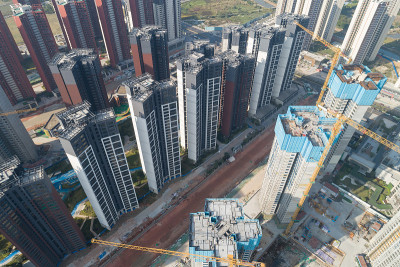 中国多层公寓建筑工地鸟瞰图
