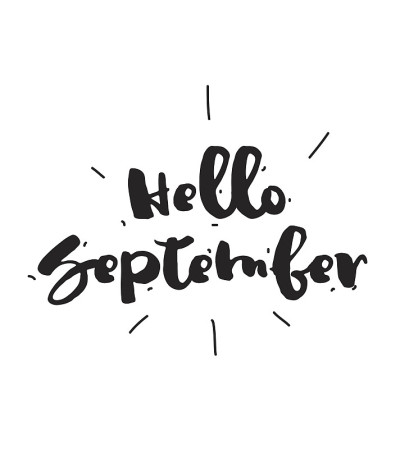 你好,9月。手绘设计，书法。矢量图叠加。黑色的
