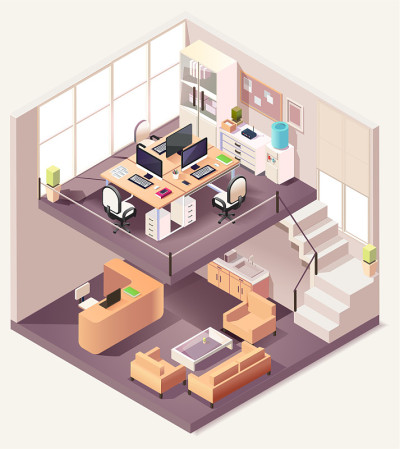 Isometric office different floors composition