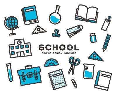 矢量插图学校教育和文具图标材料/学习/补习学校