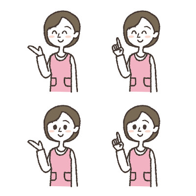 这是一幅插图，画的是一个系着围裙的女人给你带路。