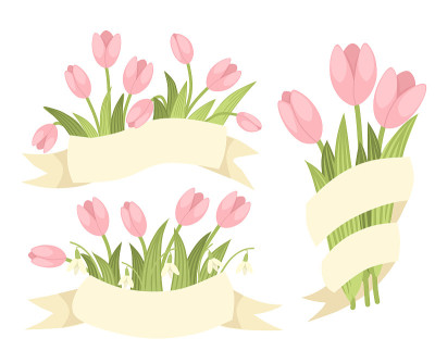 Spring decorative bouquet of pink tulip and galant
