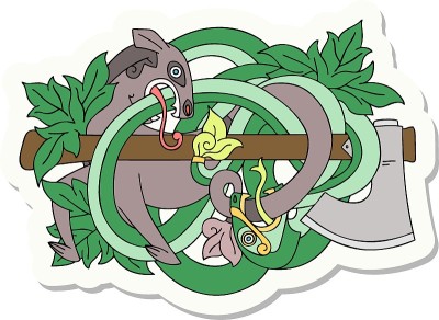 纹身风格贴纸的中世纪雕刻