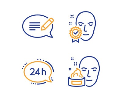 24h service, Face verified and Message icons set. 