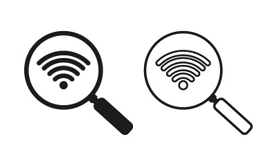 带有wifi图标的放大镜。搜索无线网络。孤立在白色背景上。