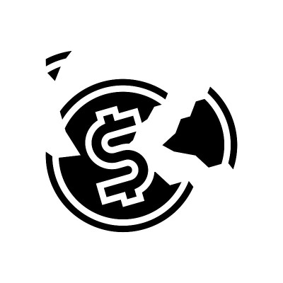 崩溃的硬币字形图标矢量插图
