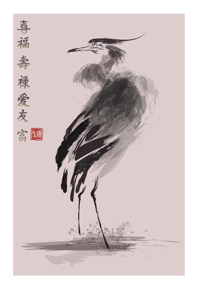 中国古代绘画风格的苍鹭