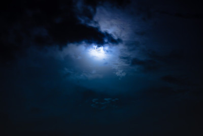 乌云密布的夜空和闪亮的满月。