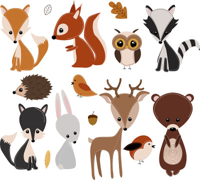 set of isolated forest animals - vector illustrati