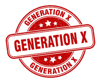 x一代邮票。x世代圆形垃圾摇滚标志。标签