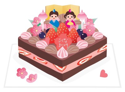 巧克力草莓蛋糕与日本字母娃娃的节日。