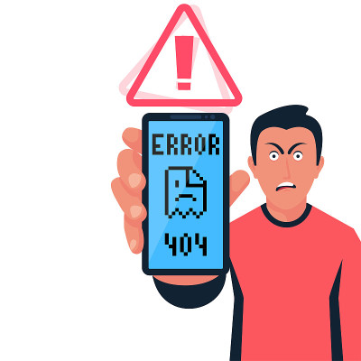 页面加载错误。智能手机屏幕上出现404网站错误