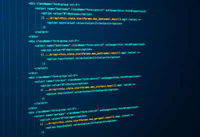 反应编码，计算机语言。Javascript。Java源代码。屏幕上的编程代码