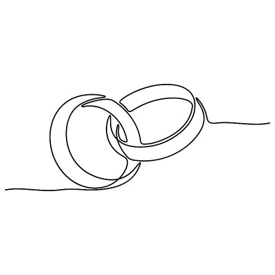 连续的线条画。结婚戒指。