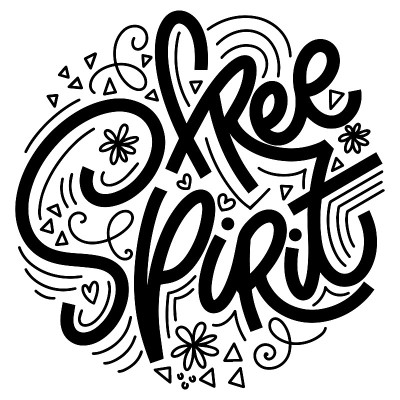 Free Spirit lettering in doodle style.