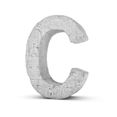 混凝土字母C孤立在白色背景上