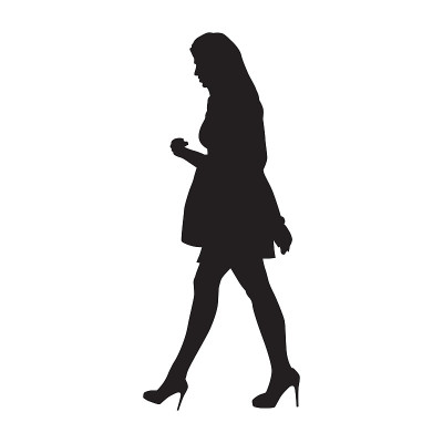 有魅力的女人拿着手提包走路。孤立的矢量剪影