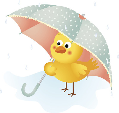 小鸡在雨中撑着伞