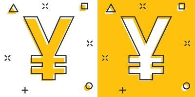 矢量卡通日元，元币漫画风格的货币图标。日元硬币概念插图象形图。亚洲资金业务的飞溅效应概念。