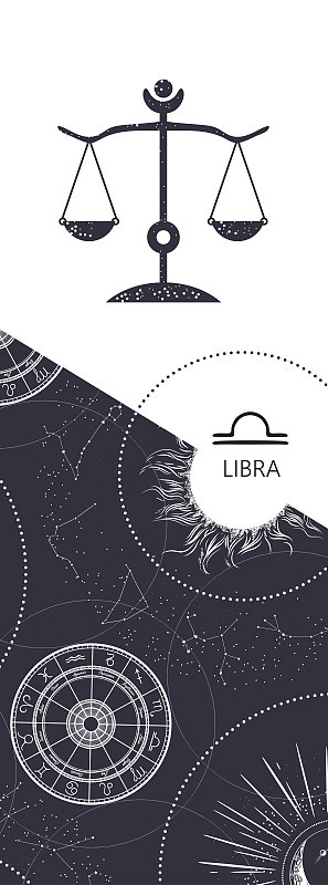 星座的背景。星座天秤座。仿古风格。垂直的旗帜。