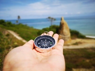 罗盘是一种用于导航和定位的仪器，它显示相对于地理基本方向或点的方向。有的利用磁能和风水来提升生活质量