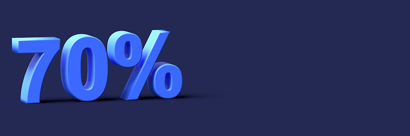 3d蓝色字70%的折扣与空白背景
