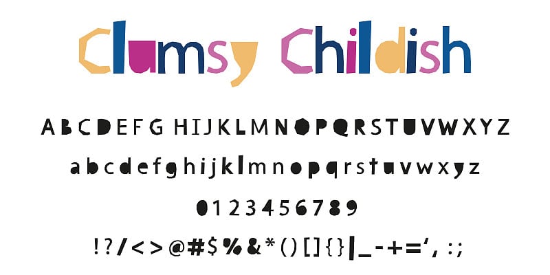 Clumsy Childish alphabet Font. Hand drawn Scandina