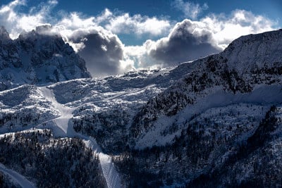 帕索圣佩莱格里诺和Falcade冬季滑雪场，意大利Dolomites