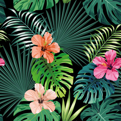 Seamless vector tropical pattern black background