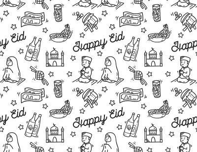 Eid mubarak或idul fitri节日涂鸦背景