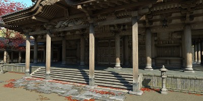 古老的日本宫殿在秋季3d插图