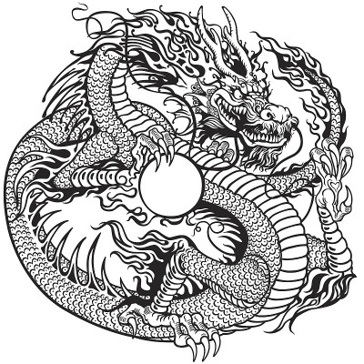 龙抱着珍珠黑白色