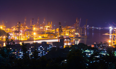 台湾，港口城市，基隆港，基隆市，码头夜景，