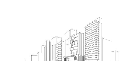 3D插图建筑透视线。
