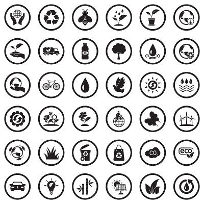 环境的图标。圆形黑色平面设计。矢量插图。