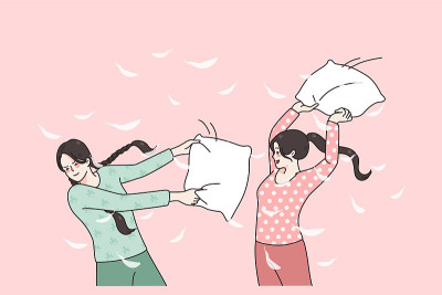 欣喜若狂的女孩们在睡衣派对上玩得很开心