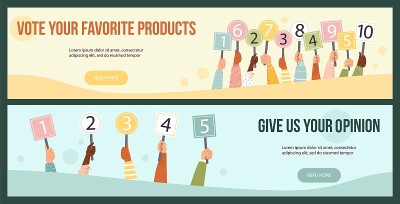 最喜爱的产品投票和客户意见横幅平坦矢量插图。